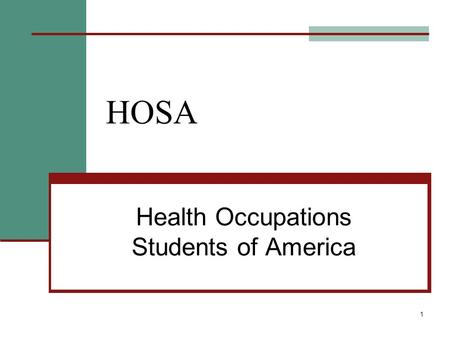 1 HOSA Health Occupations Students of America. 2 What is HOSA? HOSA-a national student organization endorsed by U.S. Dept. of Education & the Health Science.