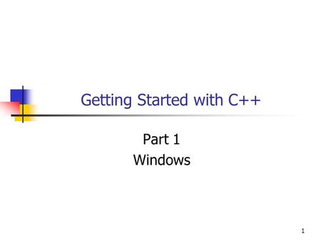 1 Getting Started with C++ Part 1 Windows. 2 Objective You will be able to create, compile, and run a very simple C++ program on Windows, using Microsoft.