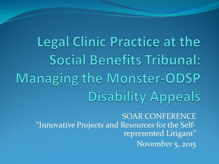 SOAR CONFERENCE “Innovative Projects and Resources for the Self- represented Litigant” November 5, 2015.