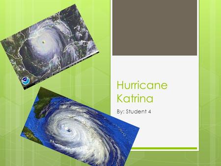Hurricane Katrina By: Student 4. What is a hurricane?  A hurricane is a huge storm! It can be up to 600 miles across and have strong winds spiraling.