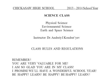 CHICKASAW  HIGH  SCHOOL – 2014 School Year