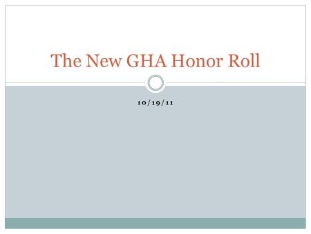 10/19/11 The New GHA Honor Roll. Content Why change the Honor Roll? Changes to the GHA Honor Roll Methodology 1 st Quarter 2011 GHA Honor Roll Questions.