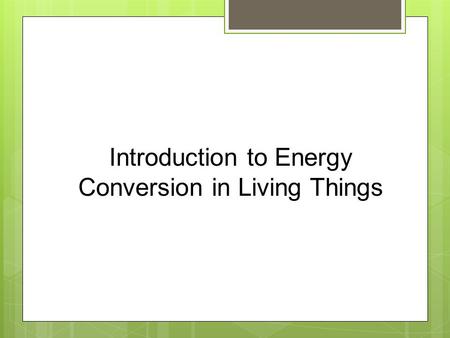 Introduction to Energy Conversion in Living Things.