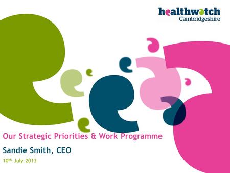 Our Strategic Priorities & Work Programme Sandie Smith, CEO 10 th July 2013.