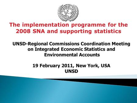 The implementation programme for the 2008 SNA and supporting statistics UNSD-Regional Commissions Coordination Meeting on Integrated Economic Statistics.