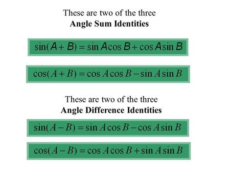 These are two of the three Angle Sum Identities These are two of the three Angle Difference Identities.