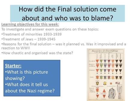 How did the Final solution come about and who was to blame?