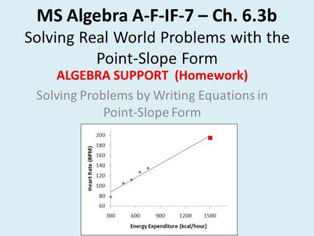 MS Algebra A-F-IF-7 – Ch. 6.3b Solving Real World Problems with the Point-Slope Form ALGEBRA SUPPORT (Homework) Solving Problems by Writing Equations in.