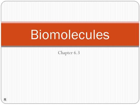 Chapter 6.3 Biomolecules R. Recall: “Bio” = Life Molecules are made of two or more atoms.