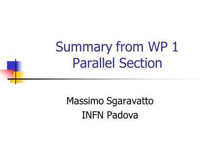 Summary from WP 1 Parallel Section Massimo Sgaravatto INFN Padova.