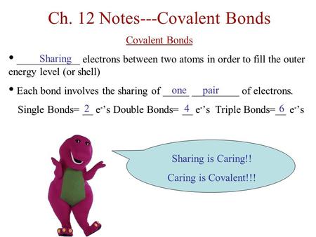 Ch. 12 Notes---Covalent Bonds