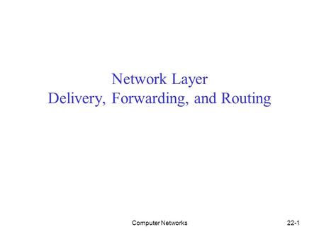 Computer Networks22-1 Network Layer Delivery, Forwarding, and Routing.