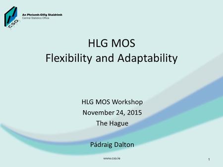 HLG MOS Flexibility and Adaptability HLG MOS Workshop November 24, 2015 The Hague Pádraig Dalton www.cso.ie 1.