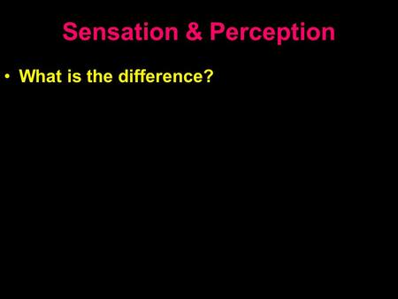 Sensation & Perception What is the difference?. Sensation Detection of physical energy emitted or reflected by physical objects Sense organs –eyes, ears,