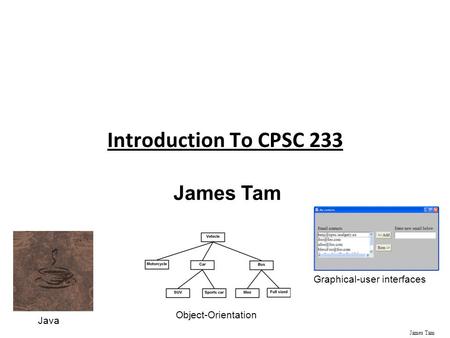 James Tam Introduction To CPSC 233 James Tam Java Object-Orientation Graphical-user interfaces.