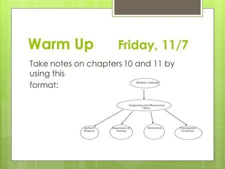 Warm Up Friday, 11/7 Take notes on chapters 10 and 11 by using this format: