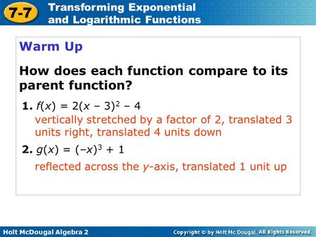 How does each function compare to its parent function?