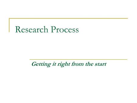 Research Process Getting it right from the start.