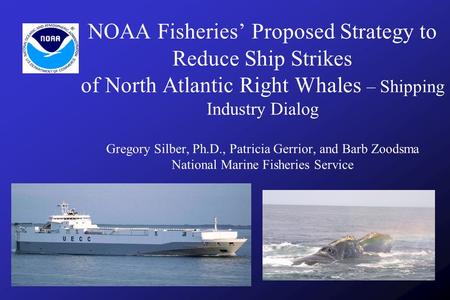 NOAA Fisheries’ Proposed Strategy to Reduce Ship Strikes of North Atlantic Right Whales – Shipping Industry Dialog Gregory Silber, Ph.D., Patricia Gerrior,