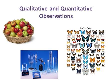 Qualitative and Quantitative Observations. Observations An observation is made when you use your 5 senses to take in information about your surroundings.