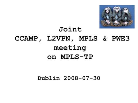 Joint CCAMP, L2VPN, MPLS & PWE3 meeting on MPLS-TP Dublin 2008-07-30.