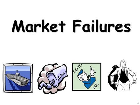 Market Failures 1. Review 1.Identify the three of the four market failures we have learned in this unit. 2.Explain why are public goods a market failure.