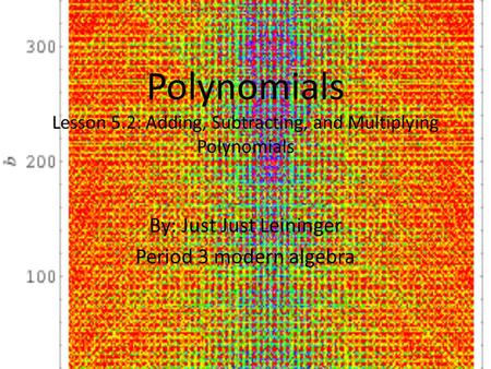 Polynomials Lesson 5.2: Adding, Subtracting, and Multiplying Polynomials By: Just Just Leininger Period 3 modern algebra.