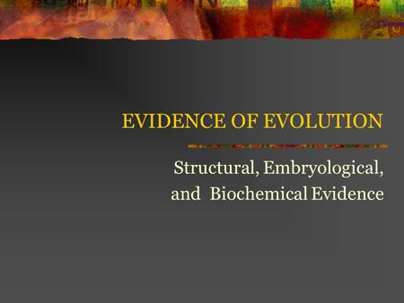 EVIDENCE OF EVOLUTION Structural, Embryological, and Biochemical Evidence.
