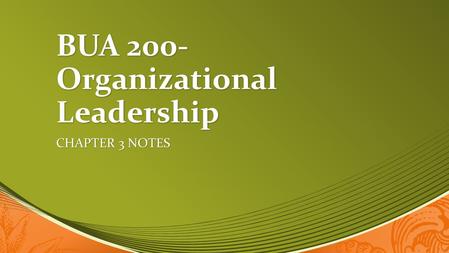 BUA 200- Organizational Leadership CHAPTER 3 NOTES.