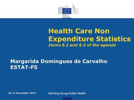Health Care Non Expenditure Statistics Items 5.2 and 5.3 of the agenda Margarida Domingues de Carvalho ESTAT-F5 16-17 December 2014 Working Group Public.