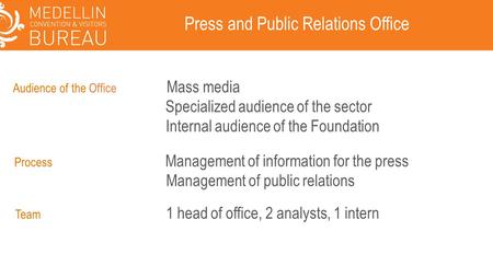 Press and Public Relations Office Process Management of information for the press Management of public relations Audience of the Office Mass media Specialized.