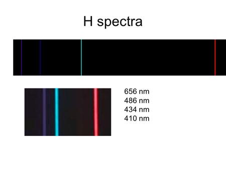 H spectra 656 nm 486 nm 434 nm 410 nm. Ne spectra 540.1green 585.2yellow 588.2yellow 603.0orange 607.4orange 616.4orange 621.7red-orange 626.6red-orange.