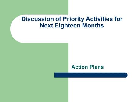 Discussion of Priority Activities for Next Eighteen Months Action Plans.