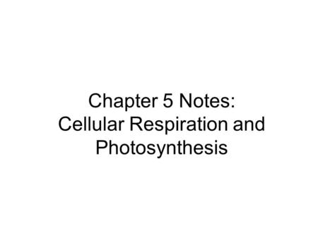 Chapter 5 Notes: Cellular Respiration and Photosynthesis.