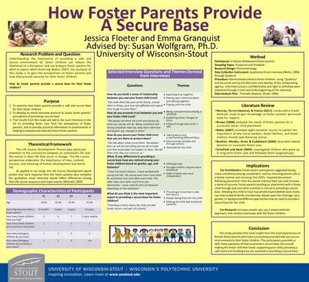How Foster Parents Provide A Secure Base Jessica Floeter and Emma Granquist Advised by: Susan Wolfgram, Ph.D. University of Wisconsin-Stout Research Problem.
