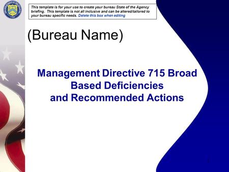 1 Management Directive 715 Broad Based Deficiencies and Recommended Actions (Bureau Name) This template is for your use to create your bureau State of.