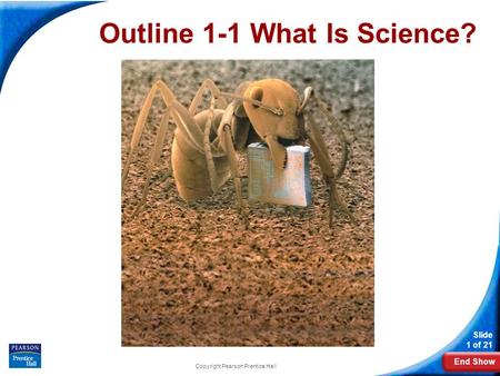 End Show Slide 1 of 21 Copyright Pearson Prentice Hall Outline 1-1 What Is Science?