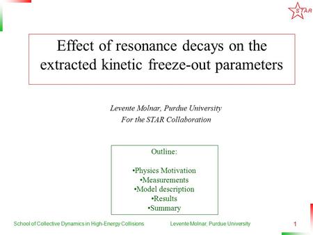 School of Collective Dynamics in High-Energy CollisionsLevente Molnar, Purdue University 1 Effect of resonance decays on the extracted kinetic freeze-out.