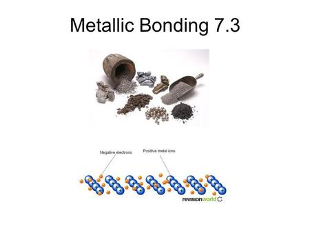 Metallic Bonding 7.3. Electron Sea Model The electron sea model proposes that all the metal atoms in a metallic solid contribute their valence electrons.