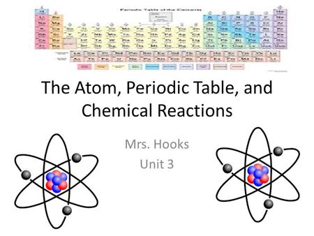 The Atom, Periodic Table, and Chemical Reactions Mrs. Hooks Unit 3.