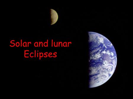 Solar and lunar Eclipses. Eclipses The Sun and Moon occasionally line up so that we have an eclipse. –These eclipses happen every year –To see a solar.