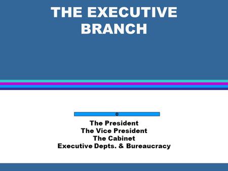 THE EXECUTIVE BRANCH The President The Vice President The Cabinet Executive Depts. & Bureaucracy.