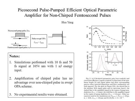 Picosecond Pulse-Pumped Efficient Optical Parametric Amplifier for Non-Chirped Femtosecond Pulses Hua Yang Notes: 1.Simulations performed with 10 fs and.