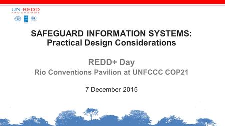 SAFEGUARD INFORMATION SYSTEMS: Practical Design Considerations REDD+ Day Rio Conventions Pavilion at UNFCCC COP21 7 December 2015.
