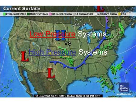 Low Pressure Systems vs High Pressure Systems. Let’s Compare Low Pressure Systems (L) High Pressure Systems (H)