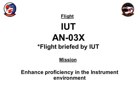 Flight Mission IUT AN-03X *Flight briefed by IUT Enhance proficiency in the Instrument environment.