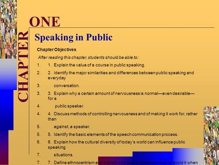 McGraw-Hill©Stephen E. Lucas 2001 All rights reserved. CHAPTER ONE Speaking in Public Chapter Objectives After reading this chapter, students should be.