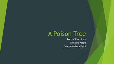 A Poison Tree Poet: William Blake By Claire Wright Date November 6,2015.