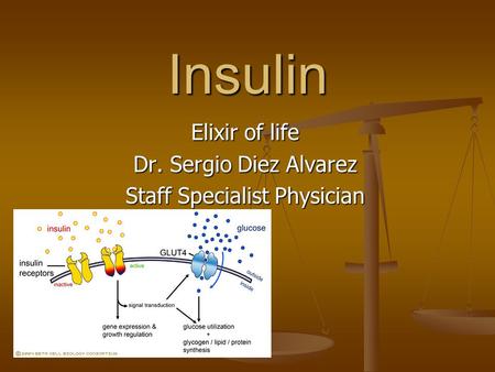 Insulin Elixir of life Dr. Sergio Diez Alvarez Staff Specialist Physician.