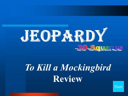 Jeopardy Start To Kill a Mockingbird Review Final Jeopardy Question People Other People Quotes Lit Tech/ Elements PlotMisc. 100 200 300 400 500.